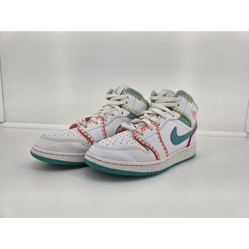 Nike Air Jordan 1 Mid SE GS White Teal Multi Stitch Retro DM6218-100 6Y 7.5W 6M